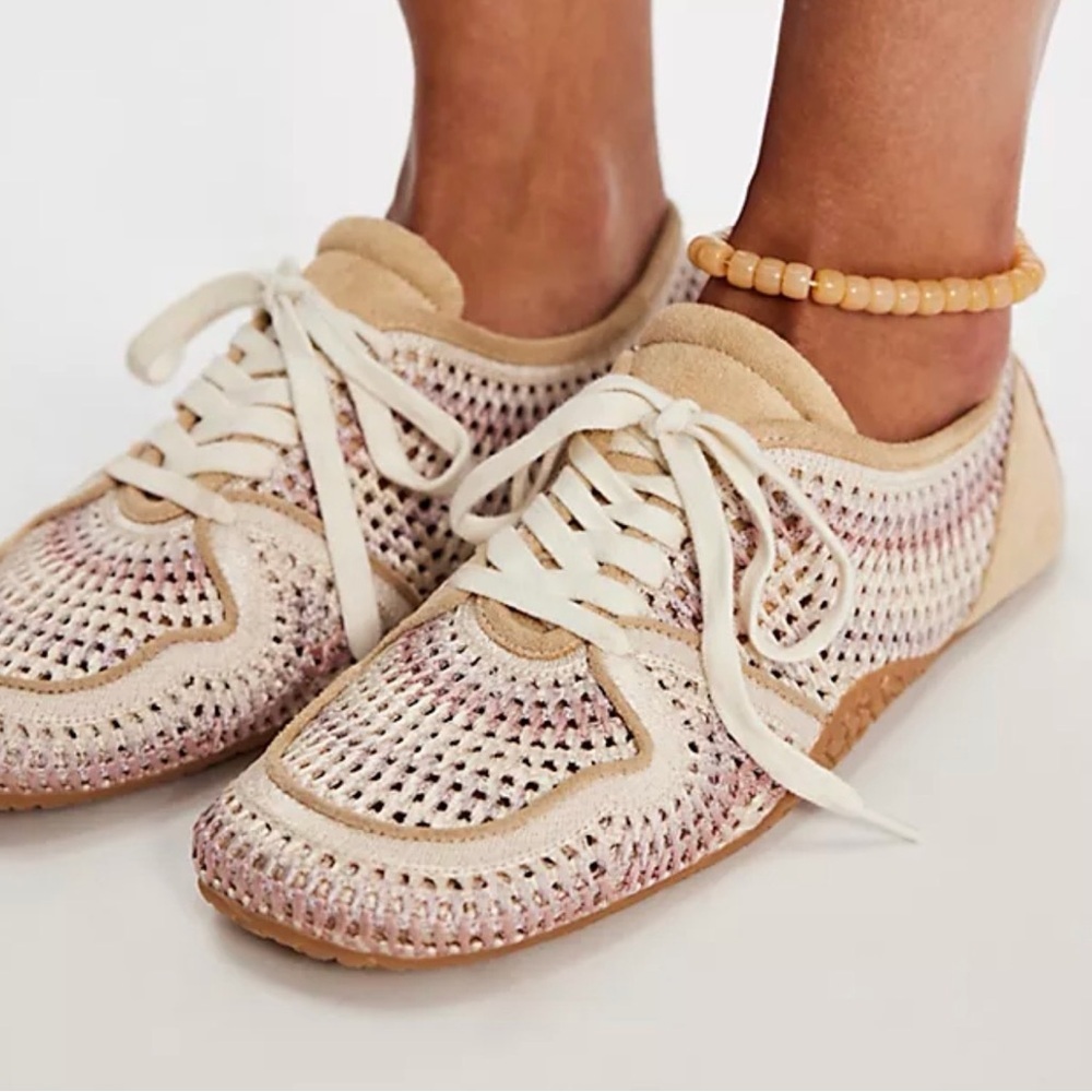 Free People NWT Crochet Low Pro Sneakers Beige & Pink Knit Sneakers Lightweight